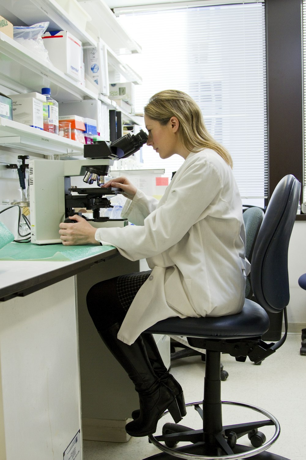 Scientist working with cell culture in biosafety cabinet
